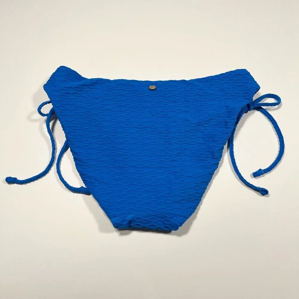 Victoria Secret XXL / 2XL Bikini Bottom Classic DOUBLE Side Tie Textured Blue - Picture 2 of 6